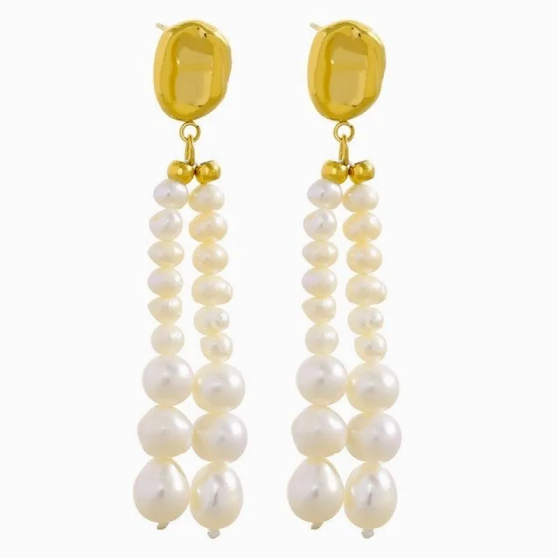 Freshwater Pearl Tassel Long Earrings sold by Ruumur