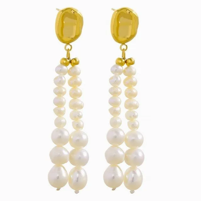 Freshwater Pearl Tassel Long Earrings sold by Ruumur