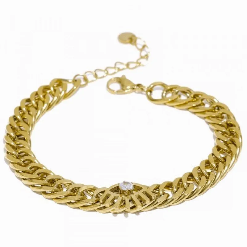 Bold Chain Bracelet with CZ Evil Eye Charm made by Ruumur