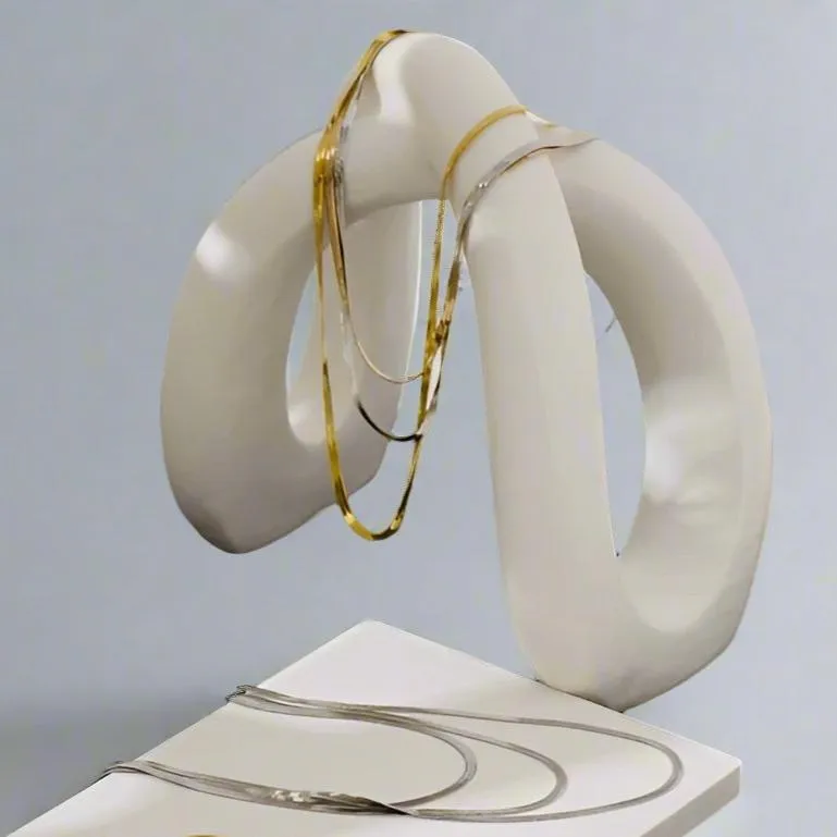 Tri-Tone Layered Herringbone Chain Necklace sold by Ruumur product image thumbnail 2