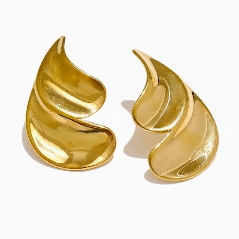 18K Gold Plate Vintage Flowing Gold Leaf Earrings sold by Ruumur