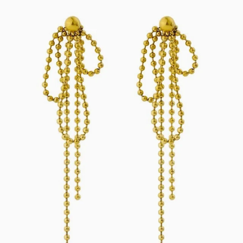 Bow Long Beaded Chain Drop Earrings made by Ruumur