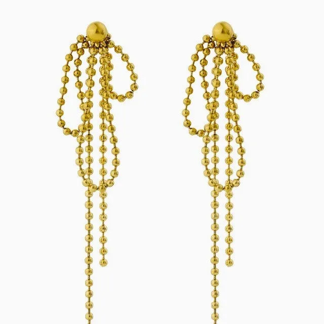 Bow Long Beaded Chain Drop Earrings sold by Ruumur