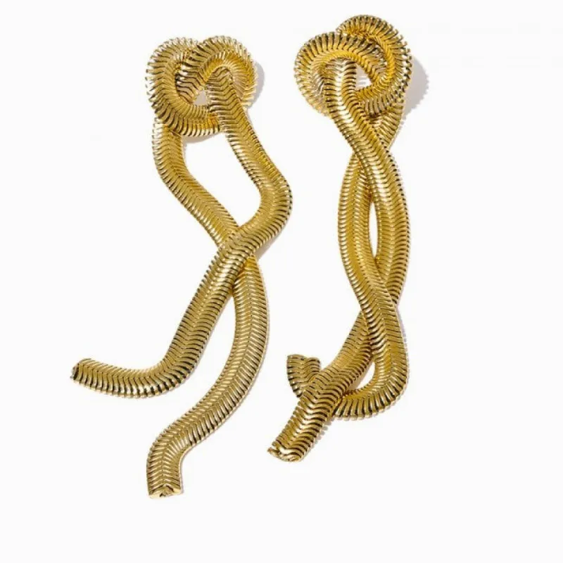 18K Gold Plated Knot Snake Chain Drop Earrings sold by Ruumur
