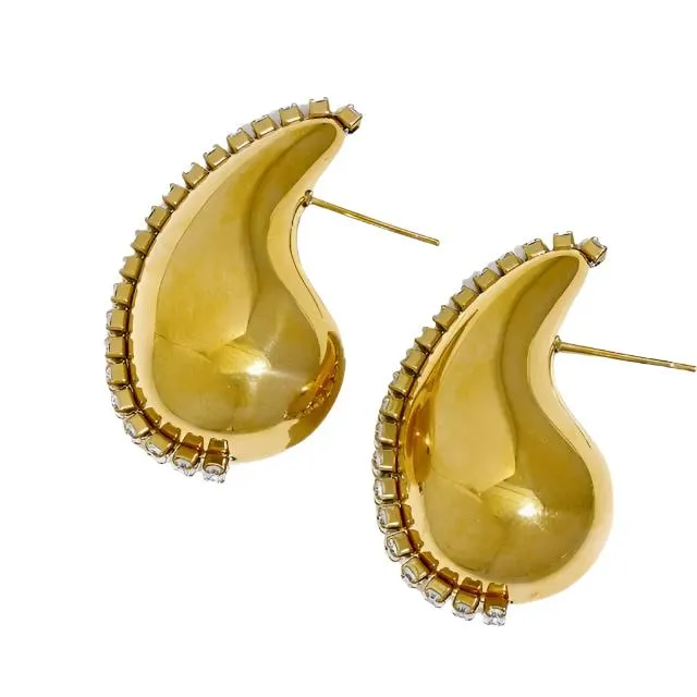 Water Drop Hollow CZ Stud Earrings sold by Ruumur