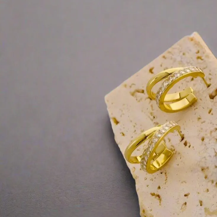 18K Gold Plated Double Hoop Earrings with Square Stone sold by Ruumur product image thumbnail 2