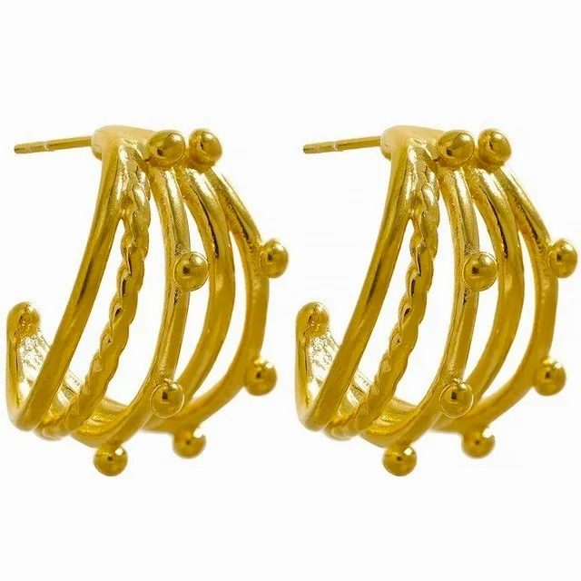 18K Gold Plated Multi-Row Textured Beaded Metal Hoop Earrings sold by Ruumur product image thumbnail 2
