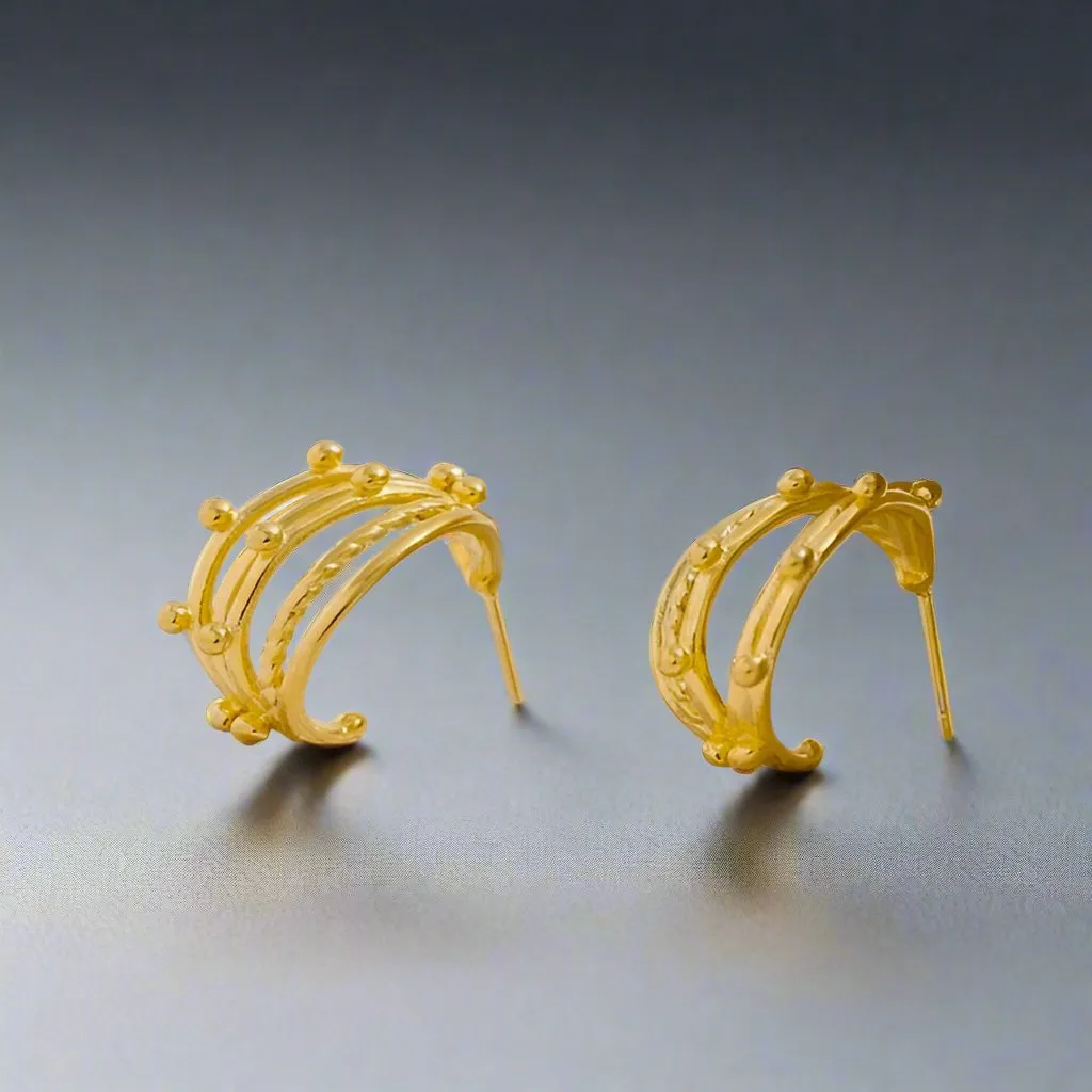 18K Gold Plated Multi-Row Textured Beaded Metal Hoop Earrings sold by Ruumur
