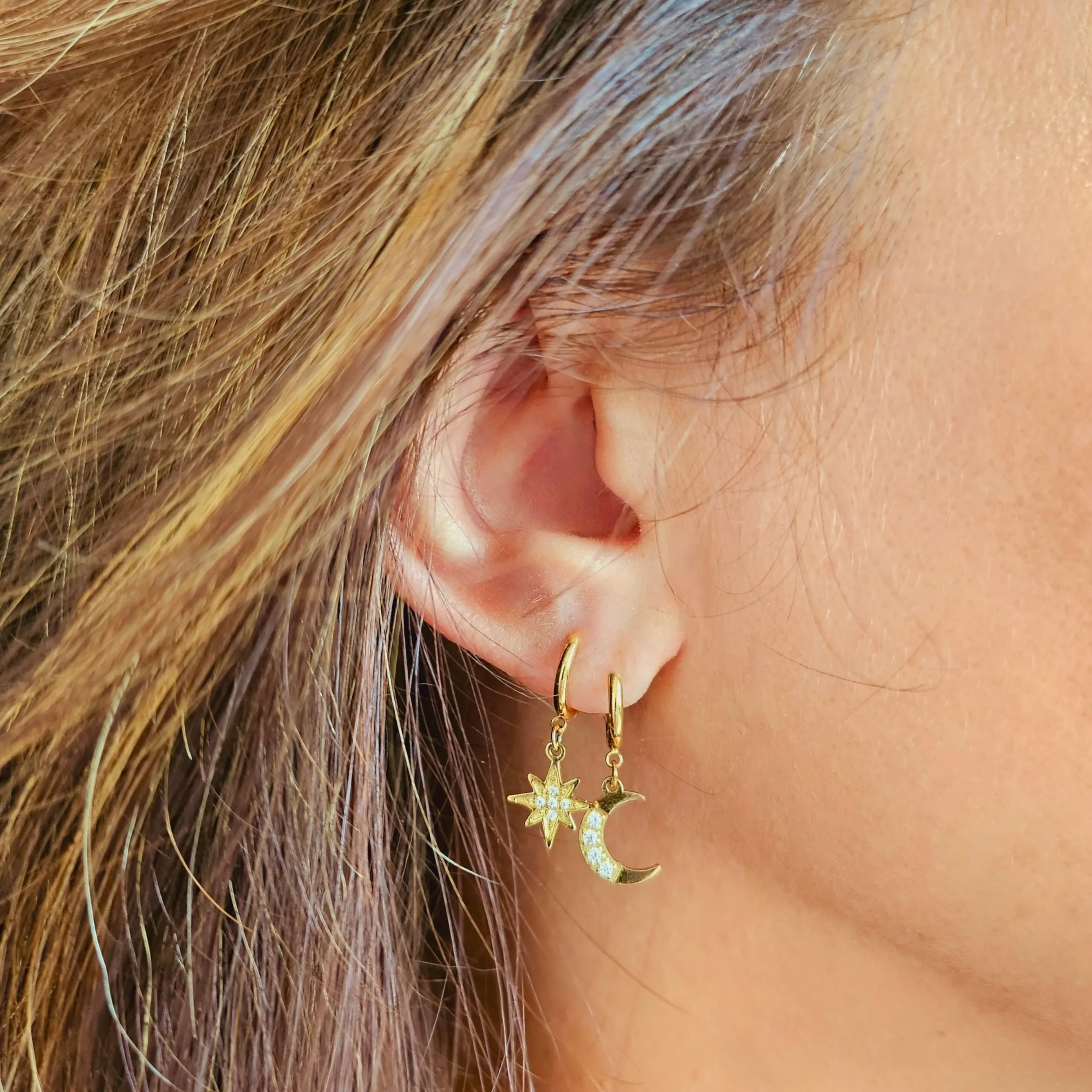 Celestial Moon and Star Drop Earrings sold by Ruumur product image thumbnail 5