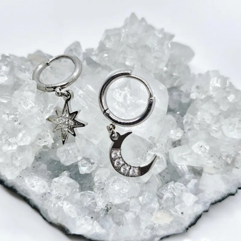 Celestial Moon and Star Drop Earrings&nbsp; sold by Ruumur