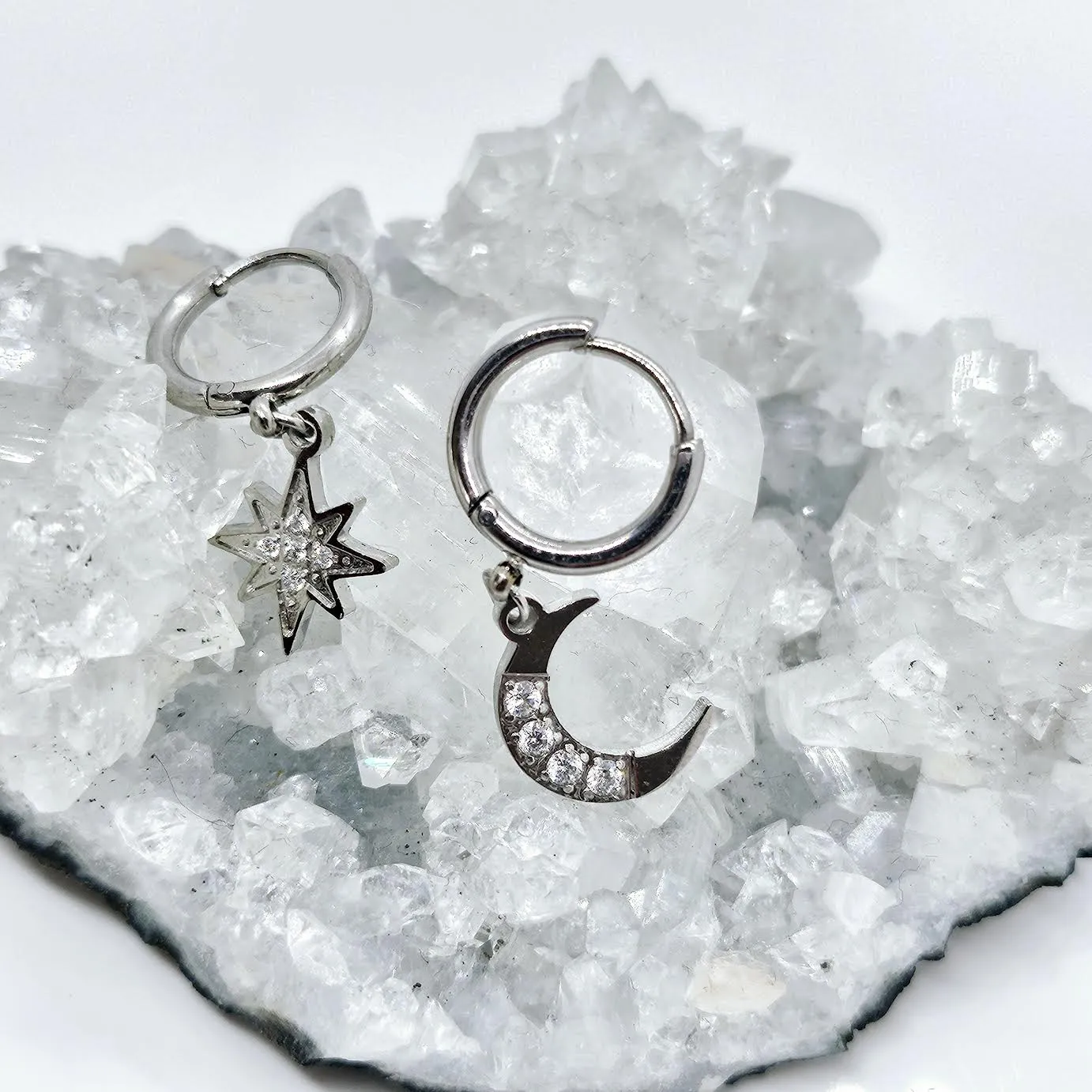 Celestial Moon and Star Drop Earrings sold by Ruumur