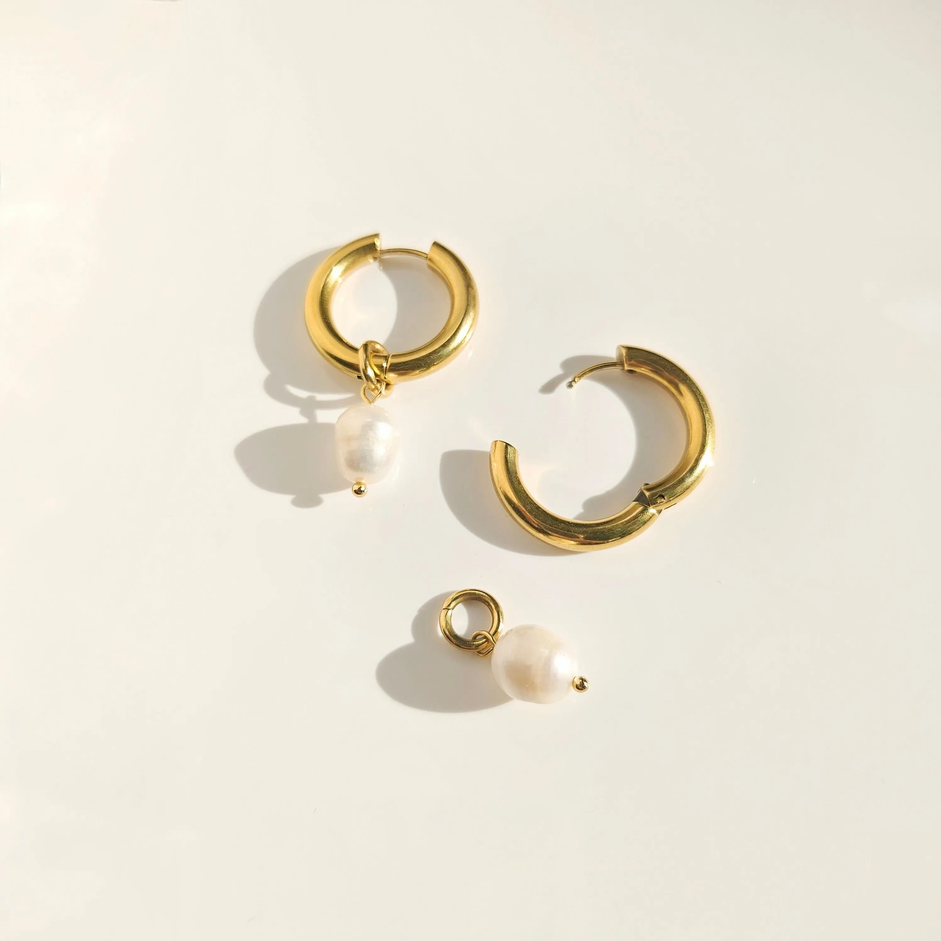 Convertible Natural Pearl Hoop Earrings sold by Ruumur