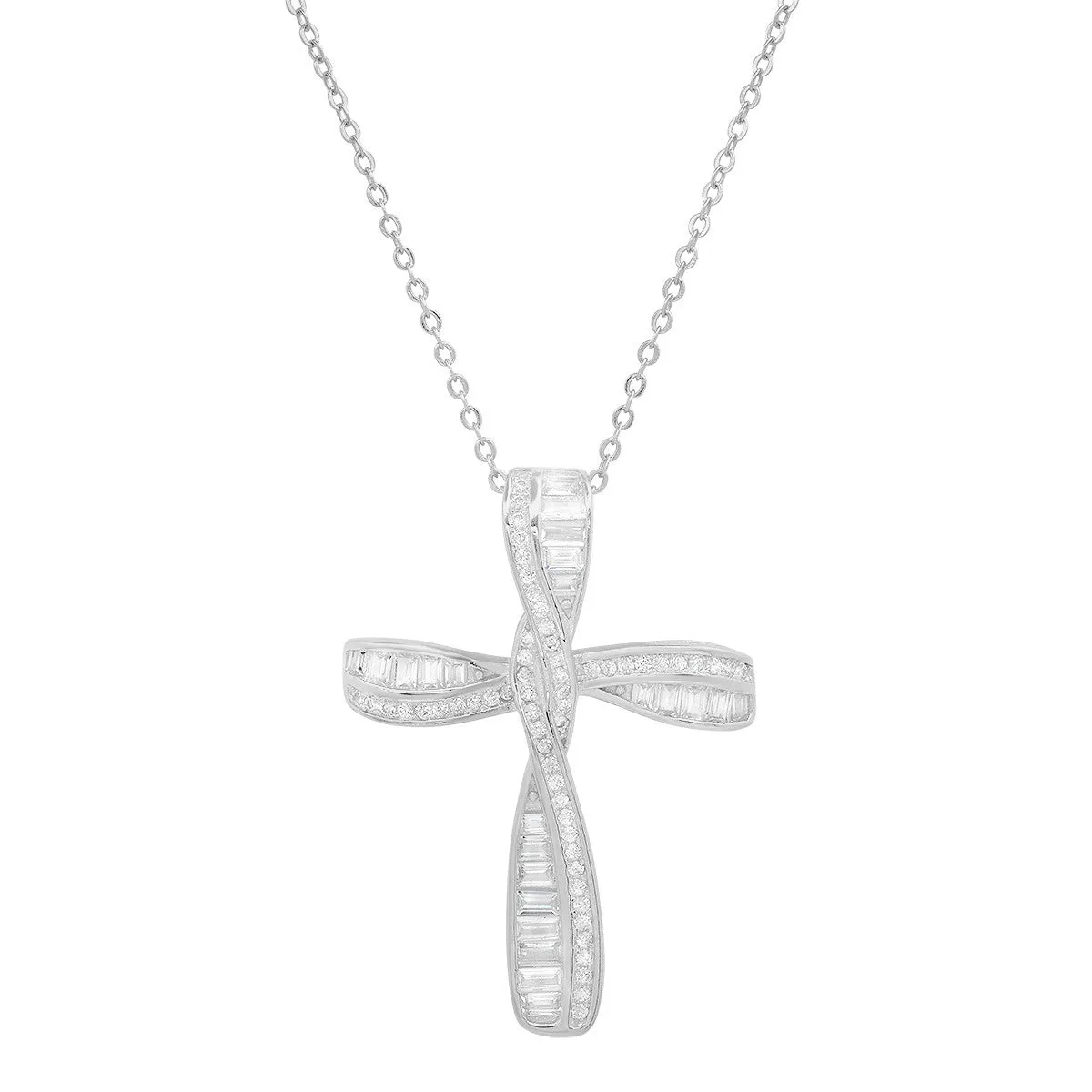 Sterling Silver Baguette CZ Cross Pendant sold by Ruumur