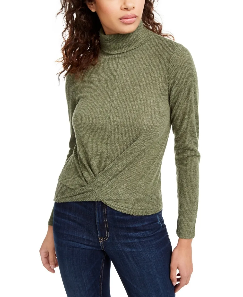 Crave Fame Junior's Cozy Twist Front Turtleneck Top Green Size Large sold by Ruumur