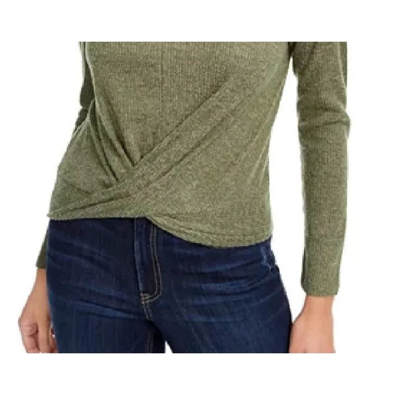 Crave Fame Junior's Cozy Twist Front Turtleneck Top Green Size Large sold by Ruumur product image thumbnail 3