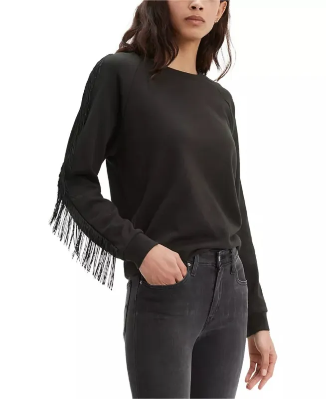 Levi's Women's Fringed Crewneck Sweatshirt Black Size X-Small sold by Ruumur