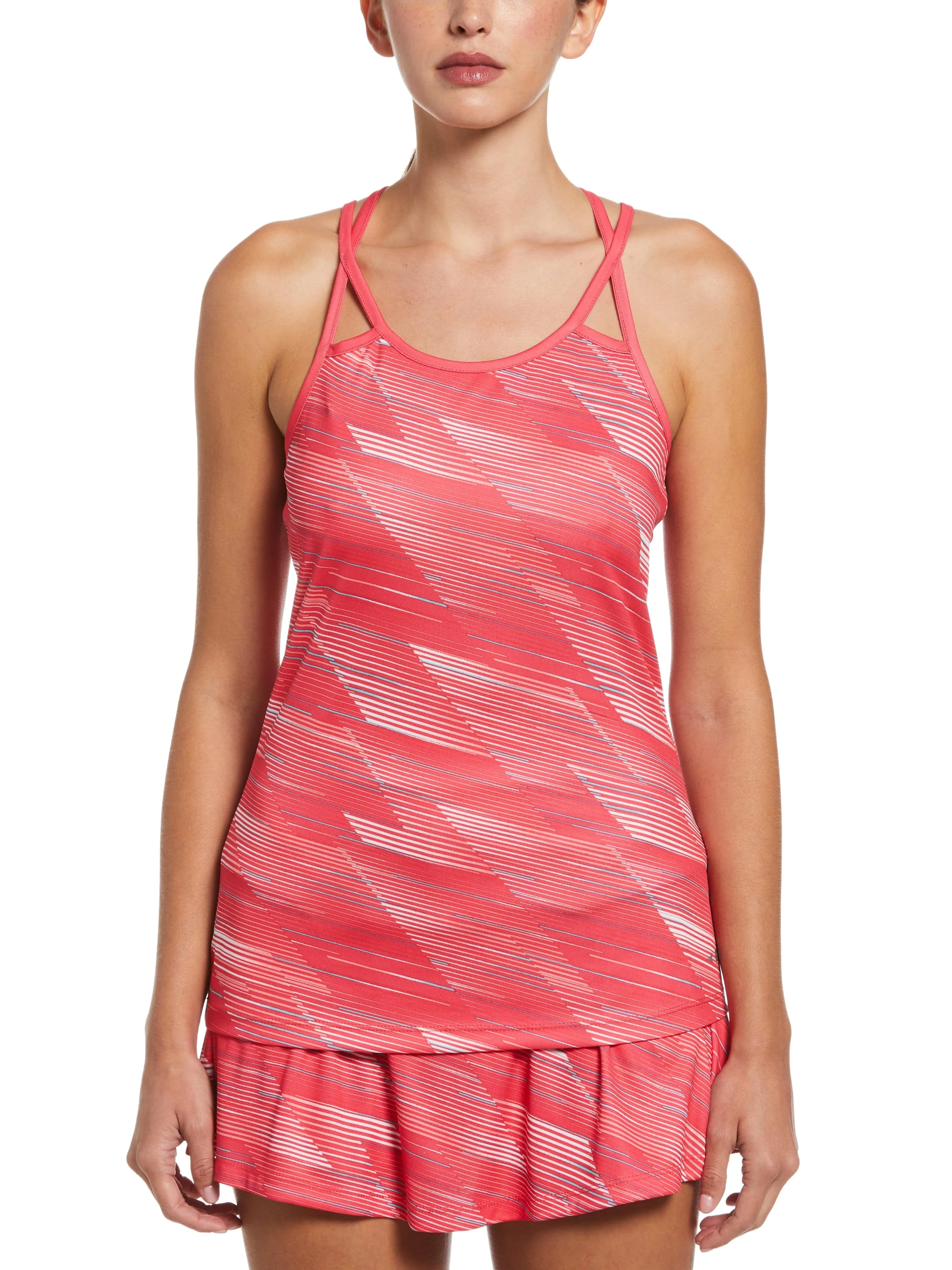 Grand Slam - Women's Active Stripe Printed Tennis Tank Top with Criss Cross Straps sold by Ruumur
