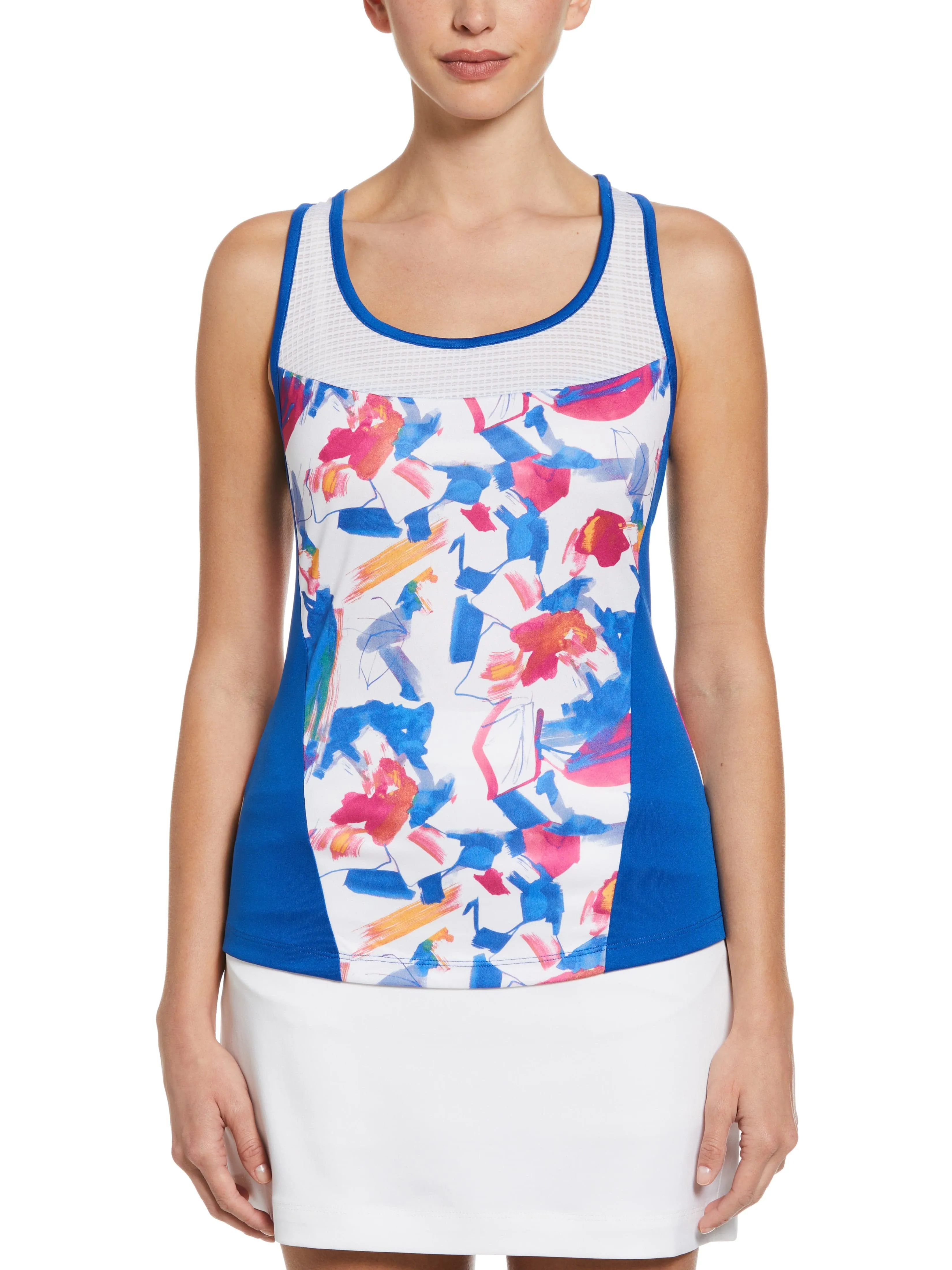 Grand Slam - Women's Diffused Floral Print Tennis Tank with Mesh Panels sold by Ruumur