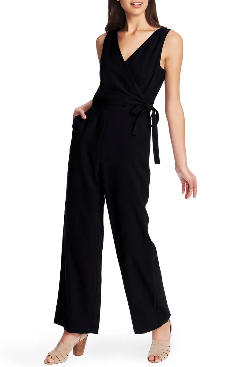 1.STATE Women's Pocketed Sleeveless V Neck Evening Faux Wrap Wide Leg Jumpsuit Black sold by Ruumur