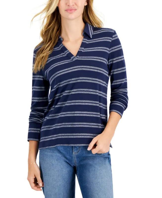 Charter Club Women's Split Neck Collared Top Blue Size Large sold by Ruumur