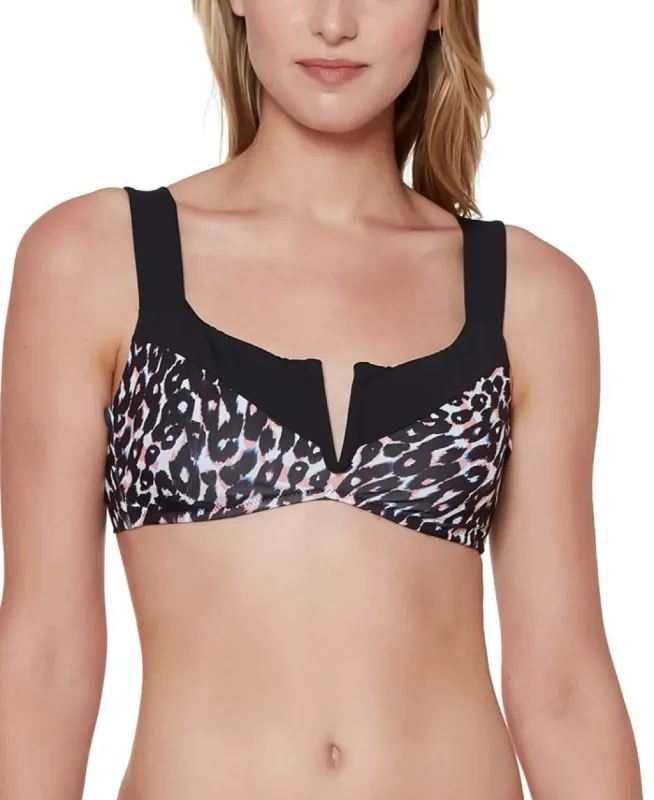 Sanctuary Women's Stay Cool Printed V Wire Bralette Bikini Top Swimsuit Black made by Ruumur