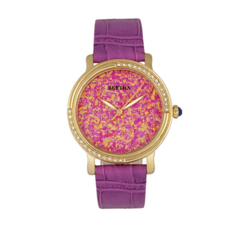 Bertha Courtney Opal Dial Leather-Band Watch - Hot Pink sold by Ruumur