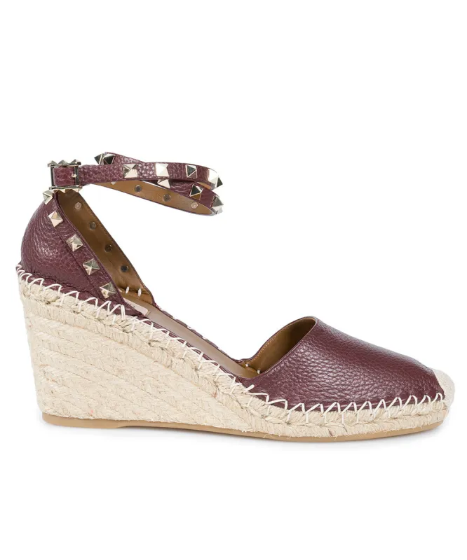 Valentino Brown Rockstud Espadrille Wedge sold by Ruumur