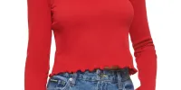 DKNY Women's Square Neck Lettuce Edge Top Red Size X-Large sold by Ruumur