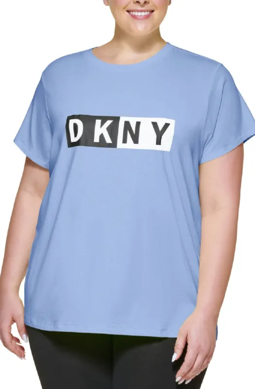 DKNY Women's Two Tone Logo Graphic T-Shirt Blue Size 1X sold by Ruumur