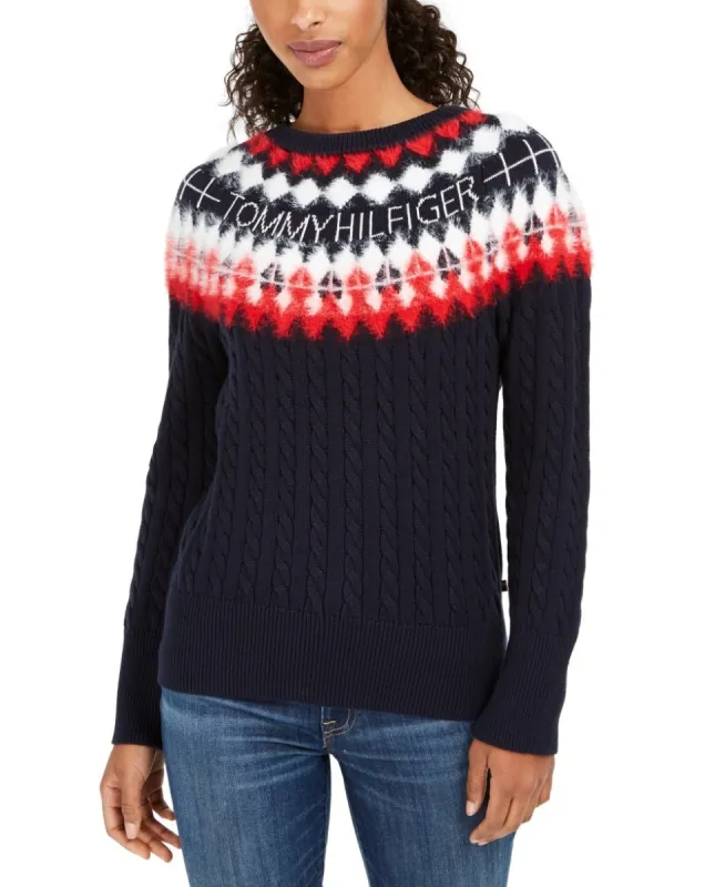 Tommy Hilfiger Women's Fair Isle Sweater Blue Size X-Small sold by Ruumur