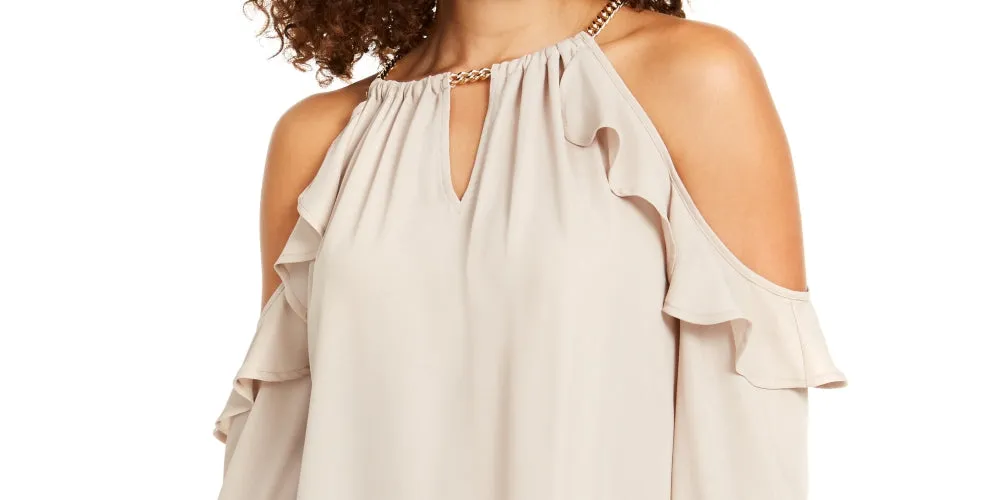 Thalia Sodi Women's Ruffled Cold-Shoulder Top Beige Size Small sold by Ruumur product image thumbnail 2