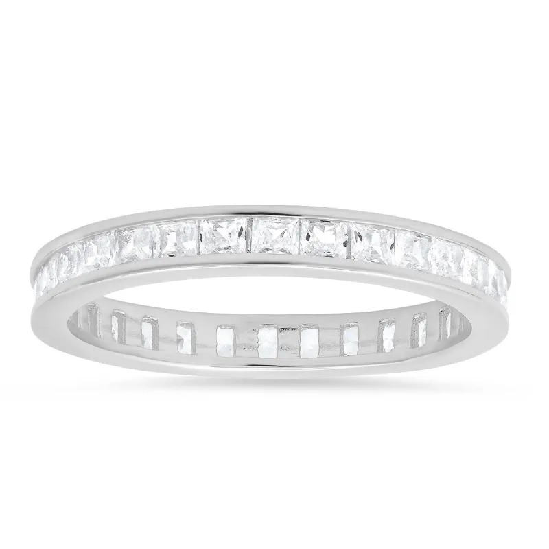 Sterling Silver Princess-cut CZ Eternity Band Ring sold by Ruumur