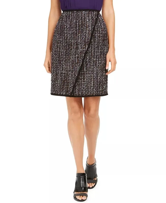 Calvin Klein Women's Tweed Front-Overlap Skirt Black Size 0 sold by Ruumur