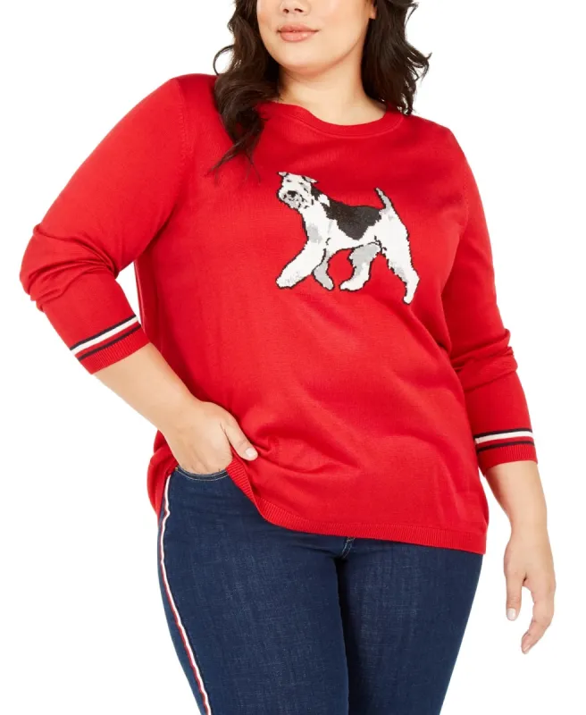 Tommy Hilfiger Women's Printed Long Sleeve Crew Neck Blouse Sweater Red Size 2X sold by Ruumur