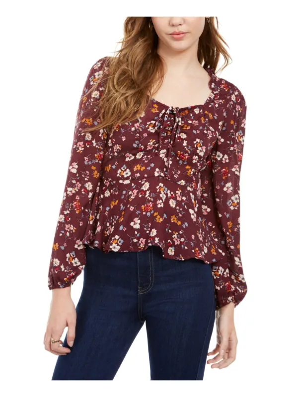Trixxi Women's Floral Long Sleeve Scoop Neck Top Maroon Floral Size X-Large sold by Ruumur