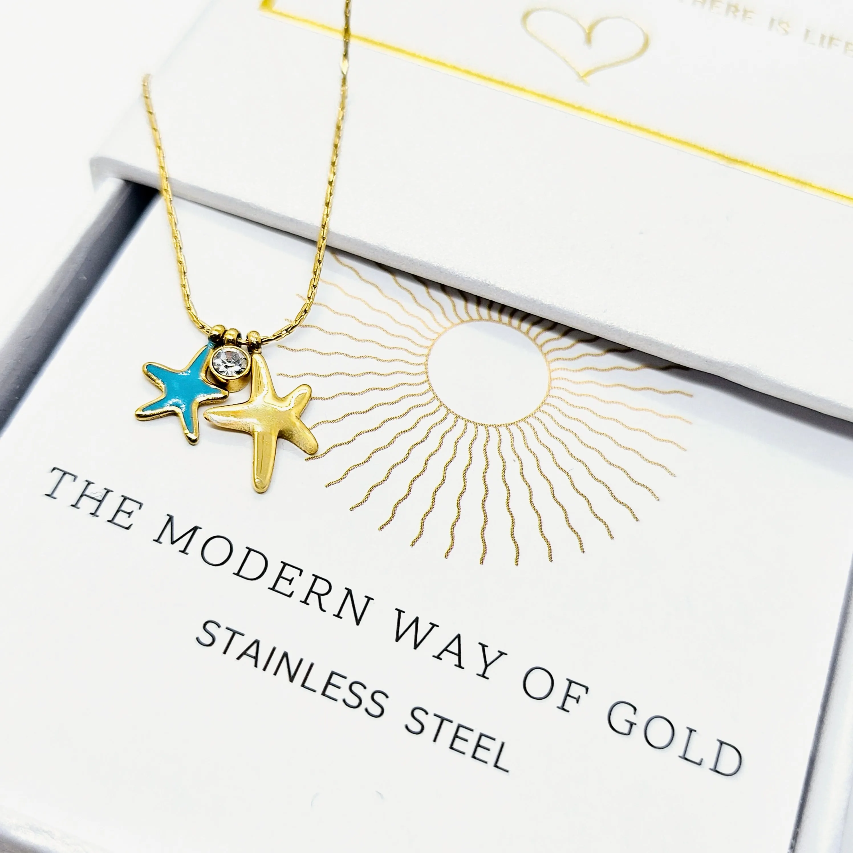 CZ Turquoise Starfish Hypoallergenic Necklace sold by Ruumur product image thumbnail 4