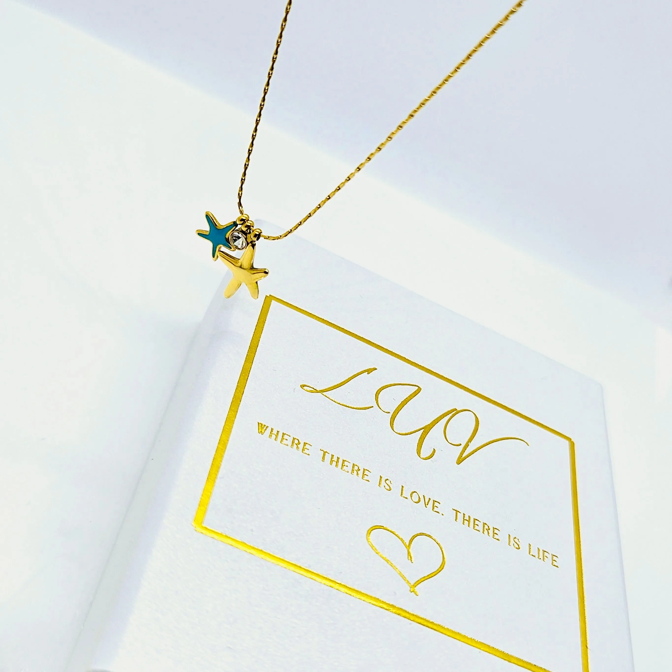 CZ Turquoise Starfish Hypoallergenic Necklace sold by Ruumur product image thumbnail 2