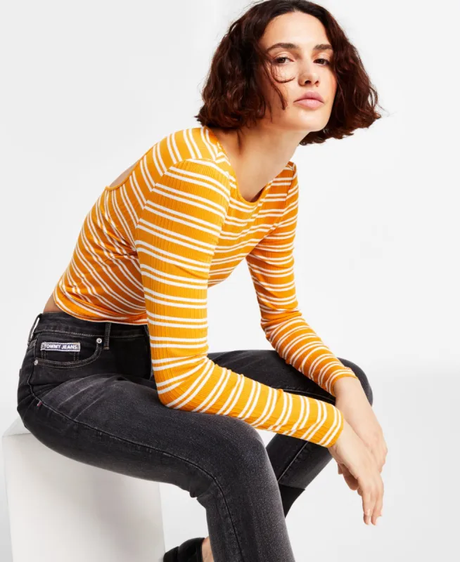 Tommy Jeans Women's Back Cutout Striped Ribbed Top Yellow Size Small sold by Ruumur