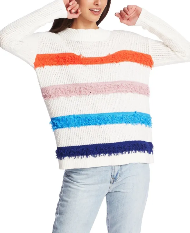1.STATE Women's Multicolor Stripe Loop Stitch Sweater Ivory White sold by Ruumur