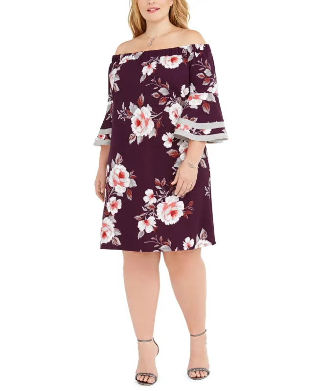 Love Squared Women's Trendy Plus Size Off-The-Shoulder Floral Dress Purple Size 2X sold by Ruumur