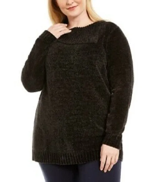 Karen Scott Women's Plus Size Chenille Split Neck Pullover Black Size 2X sold by Ruumur
