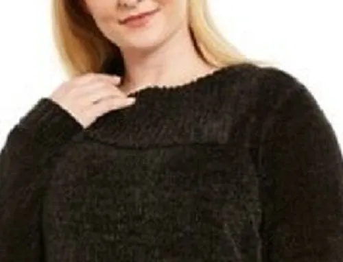 Karen Scott Women's Plus Size Chenille Split Neck Pullover Black Size 2X sold by Ruumur product image thumbnail 2
