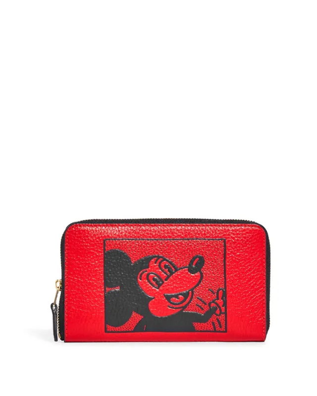 Coach Women's Electric Red Disney Mickey Mouse X Keith Haring Medium Id Zip Wallet sold by Ruumur