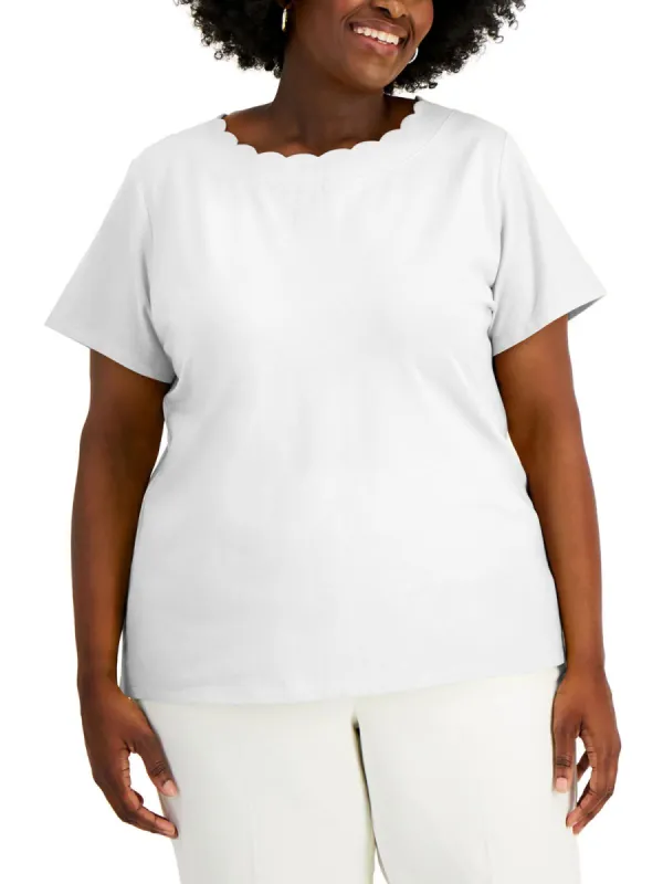 Anne Klein Women's Plus Scalloped T-Shirt White Size 1X sold by Ruumur