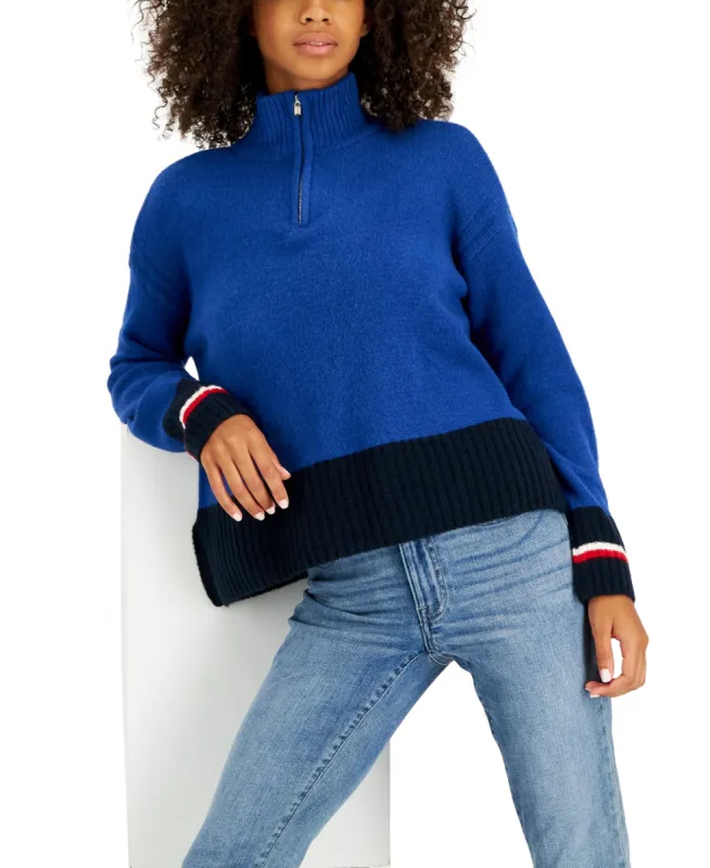 Tommy Hilfiger Women's Colorblocked Half Zip Sweater Blue sold by Ruumur