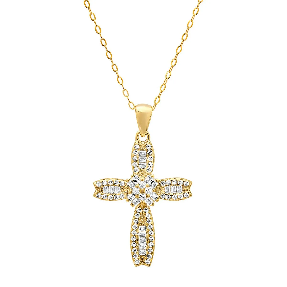 Sterling Silver Petite Luxurious Baguette-cut CZ Cross Pendant sold by Ruumur product image thumbnail 2