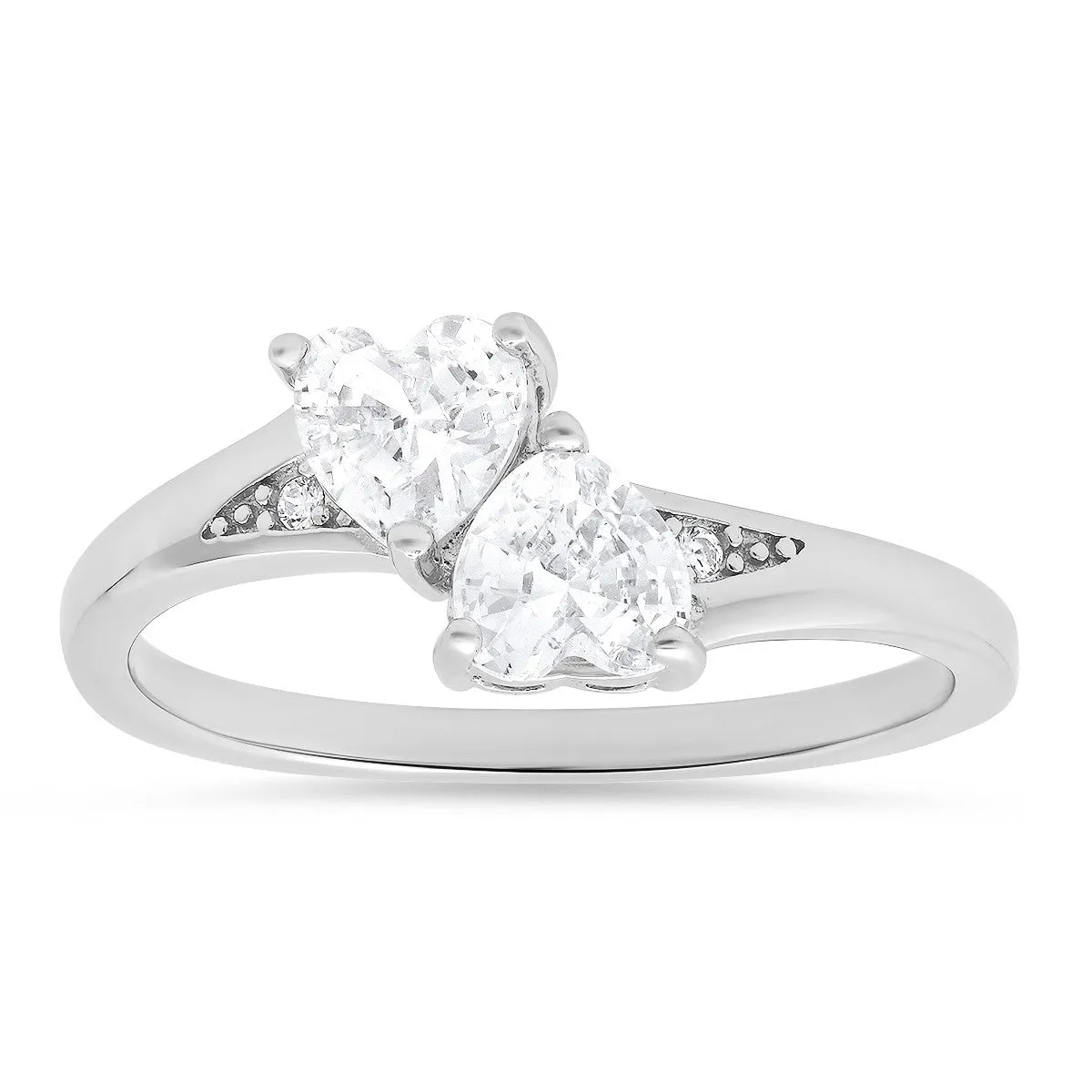 Sterling Silver Double Heart CZ Ring sold by Ruumur
