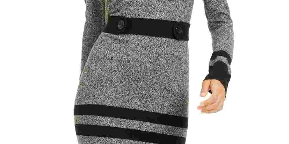 BCX Women's Block Long Sleeve Jewel Neck Short Body Con Dress Gray Size Medium sold by Ruumur product image thumbnail 3