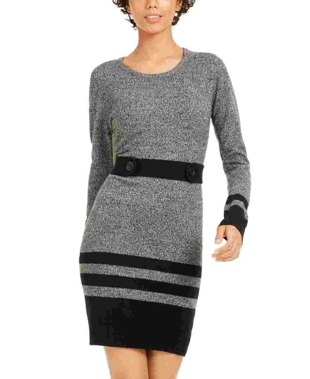 BCX Women's Block Long Sleeve Jewel Neck Short Body Con Dress Gray Size Medium sold by Ruumur