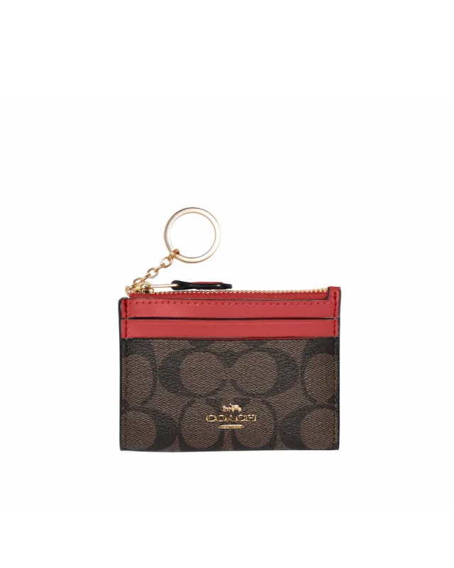 Coach Women's Brown & Red Mini Skinny Id Case In Signature Canvas sold by Ruumur